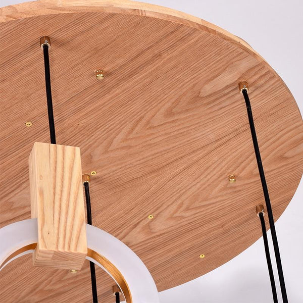 Lights of Scandinavia - Halo - Wood acrylic lighting design chandelier pendant LED light source. Stair case lighting.